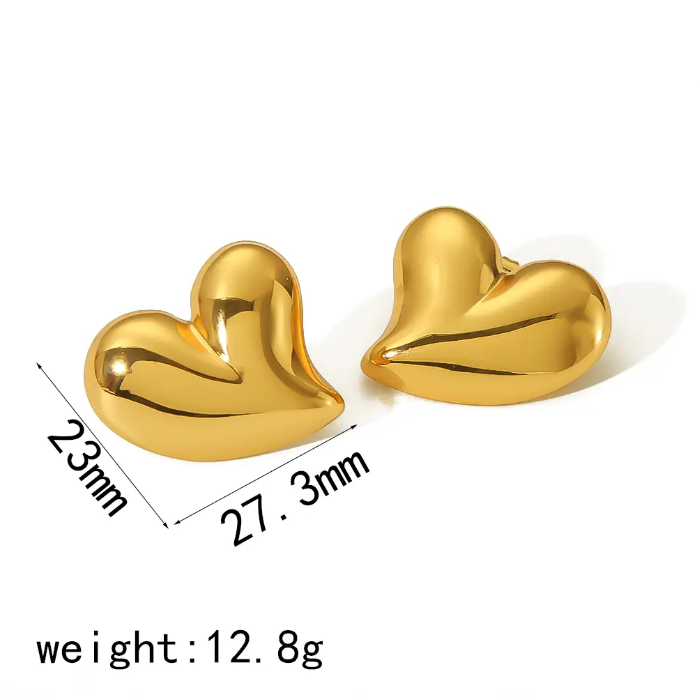 1 Pair Minimalist Style Heart Shape Stainless Steel 18K Gold Plated Women's Stud Earrings h5 Picture2